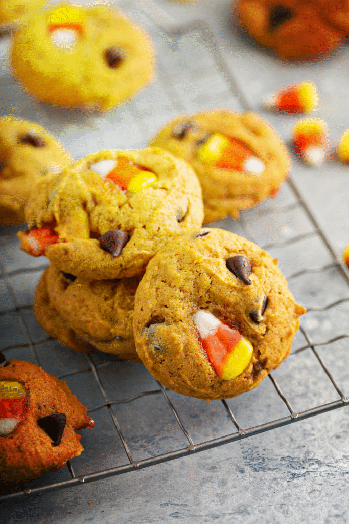 Candy Corn and Chocolate Chips Pumpkin Cookies Recipe